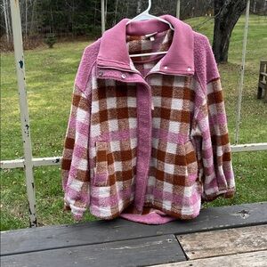 Varley Pink and Brown Plaid Jacket